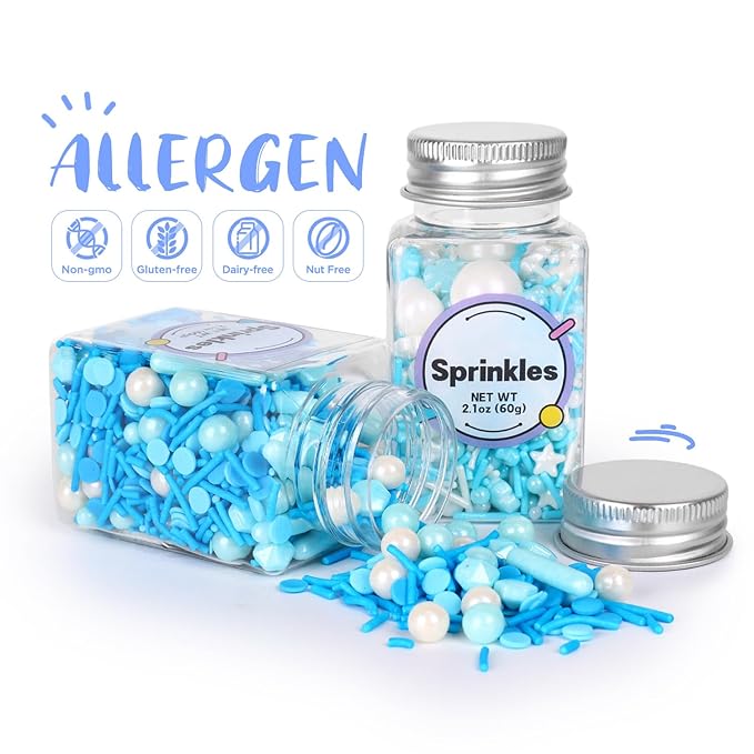 Edible Blue Sprinkles For Cake Decorating, Snowflake Sprinkles, Edible Stars, Sprinkle Mix for Cupcake Toppers, Ice Cream Toppings, Celebrations Wedding Baby Shower Birthday Party.(120g/4.2oz)