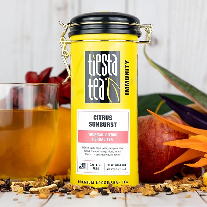 Tiesta Tea - Citrus Sunburst, Loose Leaf, Tropical Citrus Herbal Tea, Premium Non-Caffeinated Fruit Blend, Make Hot or Iced, Brews Up to 50 Cups, 5.5 Ounce Refillable Tin