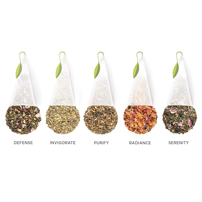 Tea Forte Wellbeing Organic Wellness Tea, Petite Presentation Box Tea Gift Set Sampler, 10 Count, 2 of Each Variety Individually Wrapped Handcrafted Pyramid Infuser Bags