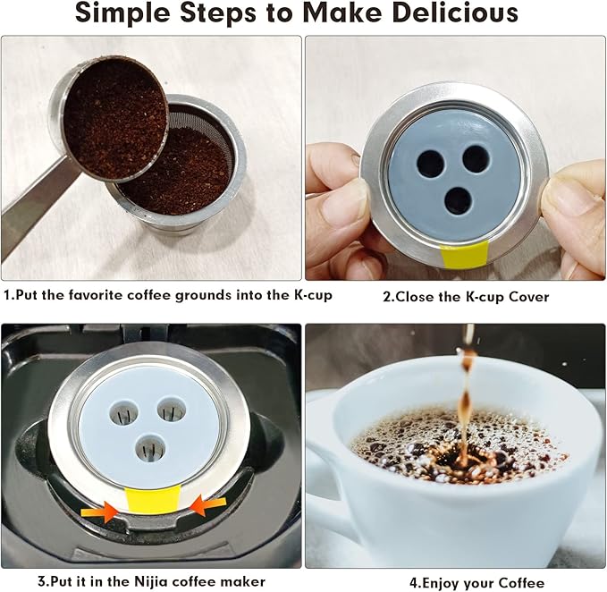 Stainless Steel Reusable K Cups Compatible with Ninja Coffee Maker,Upgrade2 Pack K Cups Reusable Coffee Pods,Permanent Coffee Filters Fit Ninja CFP201 CFP300 CFP301 CFP305 CFP307 CFP400 (2Pack)