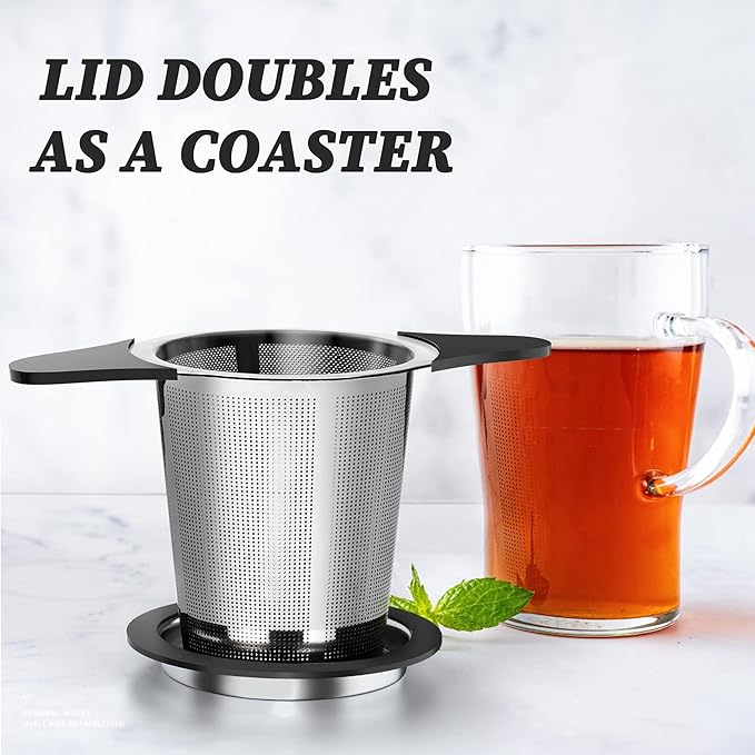 Upgraded Tea Infusers for Loose Tea, Silicone Covered Extra Fine Mesh 18/8 Stainless Steel Tea Strainer with Large Capacity & Double Handles to Steep Loose Leaf Tea and Coffee 1 Pack