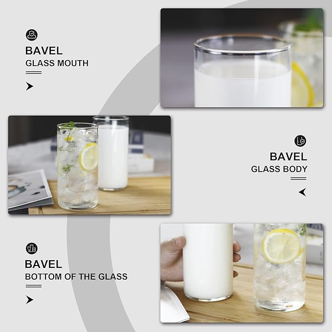 BaveL Thin Highball Glasses Set of 4,19oz Cocktail Glass Set,Tall Drinking Glasses for Water,Juice,Milk,Cocktails,Beer and More,Elegant Bar Glassware,Lead-Free Pint Glasses,Glass Drink Tumblers