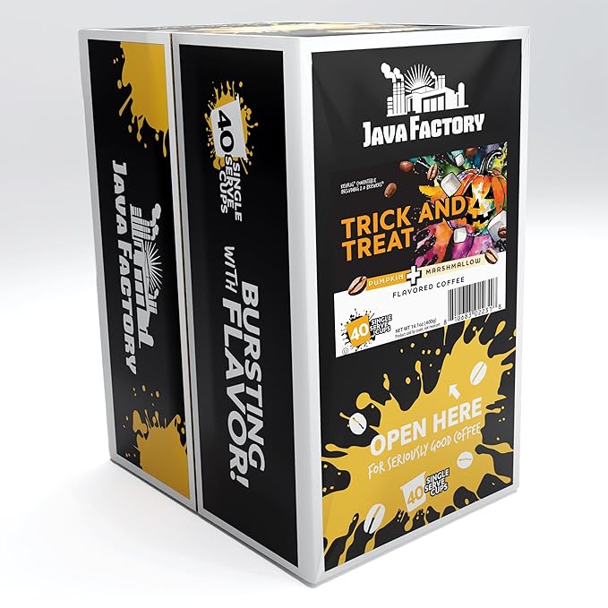 Java Factory Coffee Pods Pumpkin and Marshmallow Flavored Coffee Compatible with K Cup Brewers Including 2.0, Trick and Treat, 40 Count