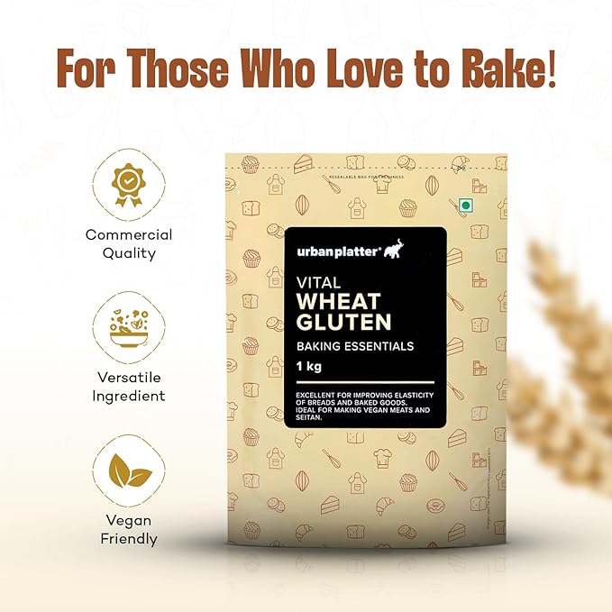 Urban Platter Vital Wheat Gluten | 17.64 Oz (500g) | Natural Plant-Based Protein | Dough Improver for Soft, Chewy & Fluffy Bakes | High-Protein Flour for Seitan, Bread, Pizza & Baking
