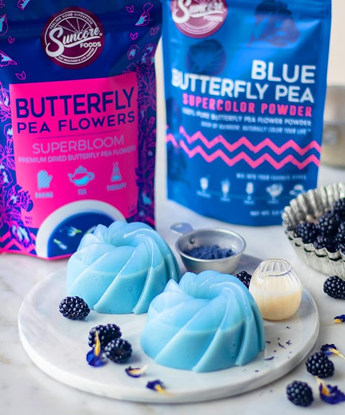 Suncore Foods Dried Butterfly Pea Flowers Bloom, Caffeine-Free Tea, Gluten-Free, Non-GMO, 2oz (1 Pack)