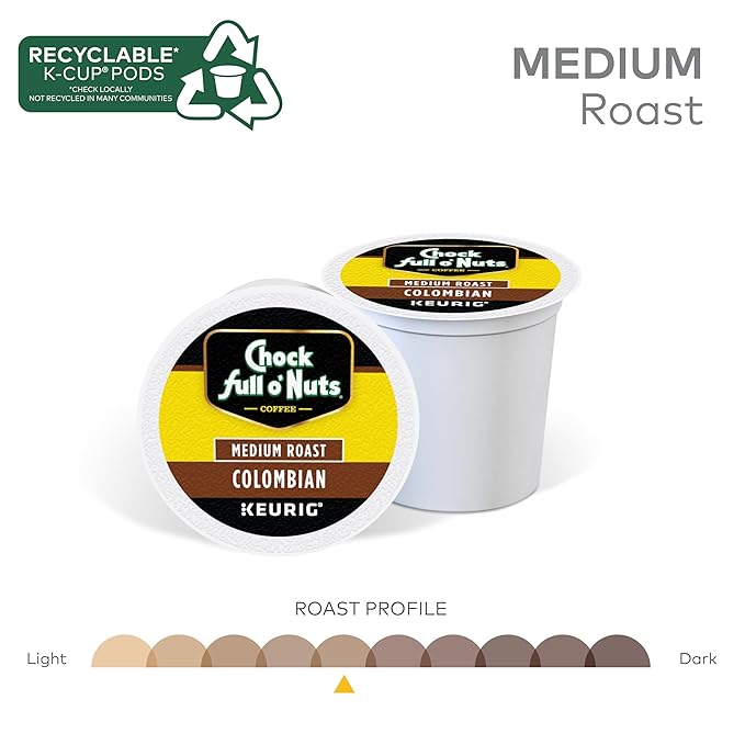 Chock full o’Nuts Colombian Keurig K-Cup Pods for Keurig Brewers – Premium Arabica, Medium Roast – Single Serve – 4 Packs of 24 K-Cup Pods