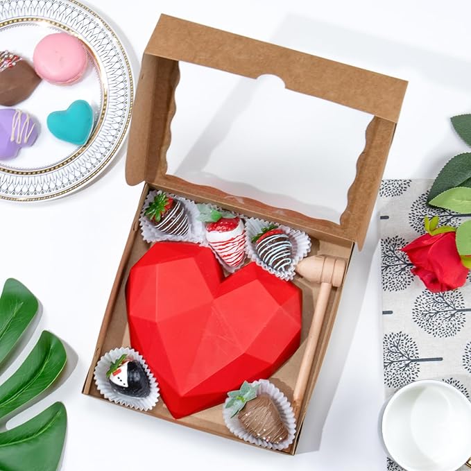 50pcs 8x8x2 Inches Brown Bakery Boxes with Window - Perfect for Cookies, Chocolate Covered Strawberries, Cakesicles & More