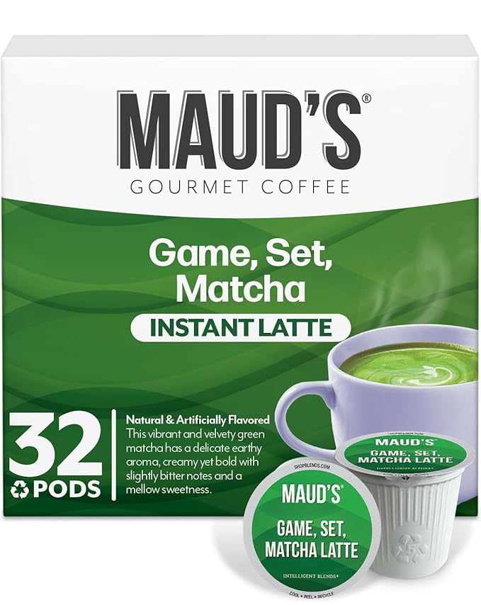Maud's Matcha Latte Pods, 32 ct, Recyclable Single Serve Tea Pods - Compatible with Keurig K Cups Maker