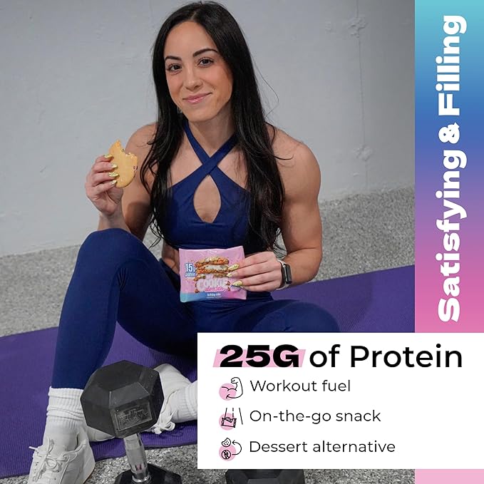 My Cookie Dealer Protein Cookies, Birthday Cake (6-Pack, 3.8oz Each) - 25g of Protein per Cookie - Individually Wrapped Workout Snacks for On-The-Go Travel