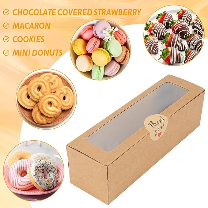 36 Pack Macaron Boxes for 5-7 Macarons Container Packaging Strawberry Candies Sweets Boxes with Sticker for Gift Giving(Brown)