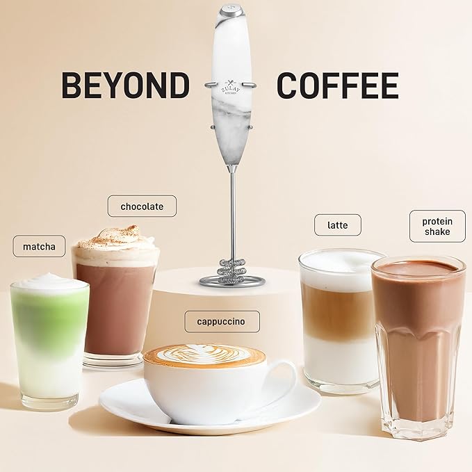 Zulay Kitchen Patented Tornado Triple Whisk Milk Frother with 4 Duracell Batteries – Handheld Foam Maker for Coffee, Lattes, Matcha & Hot Chocolate – Rich, Creamy Froth in Seconds