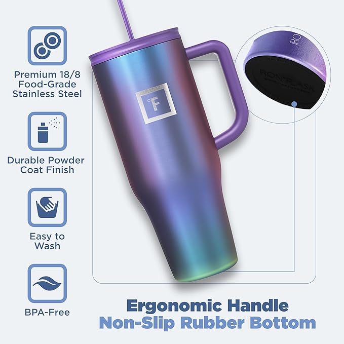IRON °FLASK Co-Pilot Insulated Mug w/Straw & Flip Cap Lids - Cup Holder Bottle for Hot, Cold Drink - Leak-Proof - Water, Coffee Portable Travel Mug - Burgundy, 40 Oz