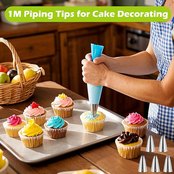 Suuker 1M Piping Tips, Stainless Steel Large Star Piping Tips Set, Cupcake Pastry Tips for Cookie and Cake Decorating, DIY Cream, 5 Pieces