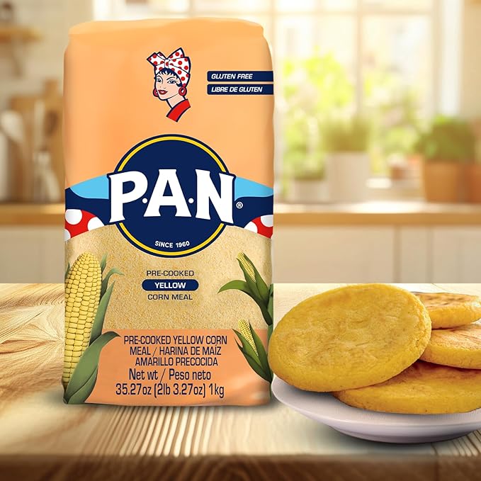 P.A.N. Yellow Corn Meal – Pre-cooked Gluten Free and Kosher Flour for Arepas (2.2 lb/Pack of 4)