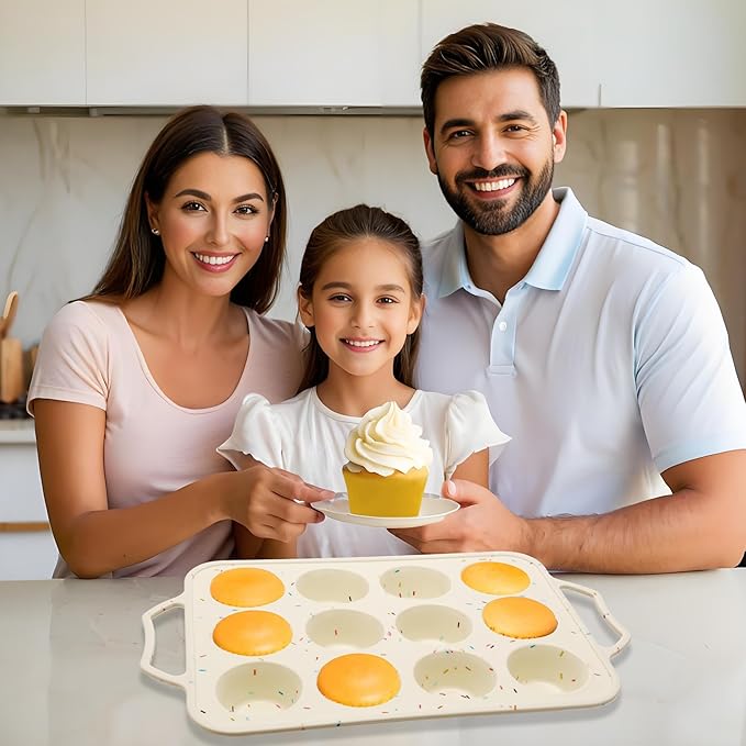 2 Pack Silicone Muffin Pans for Baking with Metal Reinforced Frame, 12 Cup Cupcake Baking Pans Nonstick for Oven, BPA Free Silicone Muffin Tin for Egg Bites Cake, Easy Pop Out & Dishwasher Safe
