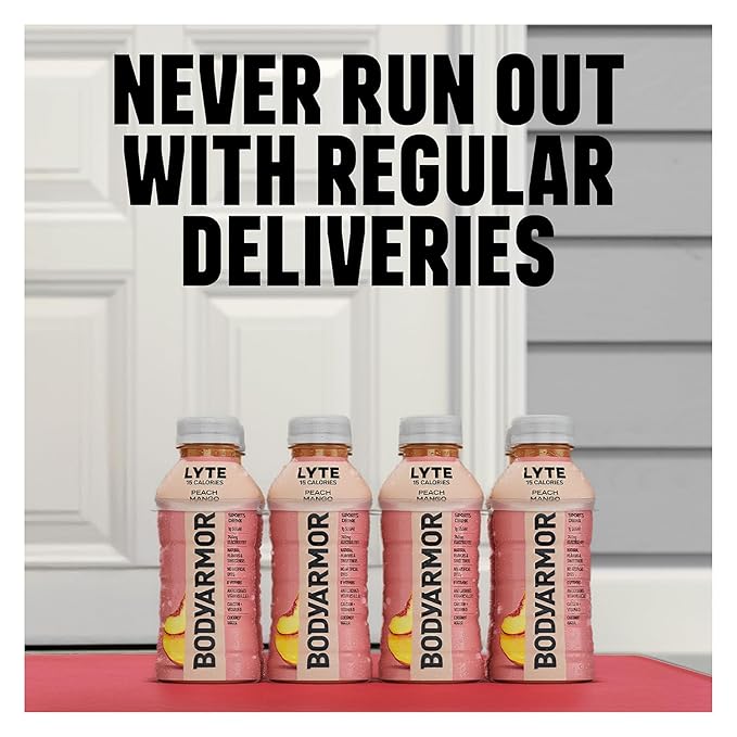 BODYARMOR LYTE Sports Drink Low-Calorie Sports Beverage, Peach Mango, Coconut Water Hydration, Natural Flavors With Vitamins, Potassium-Packed Electrolytes, Perfect For Athletes, 20Fl Oz (Pack of 6)