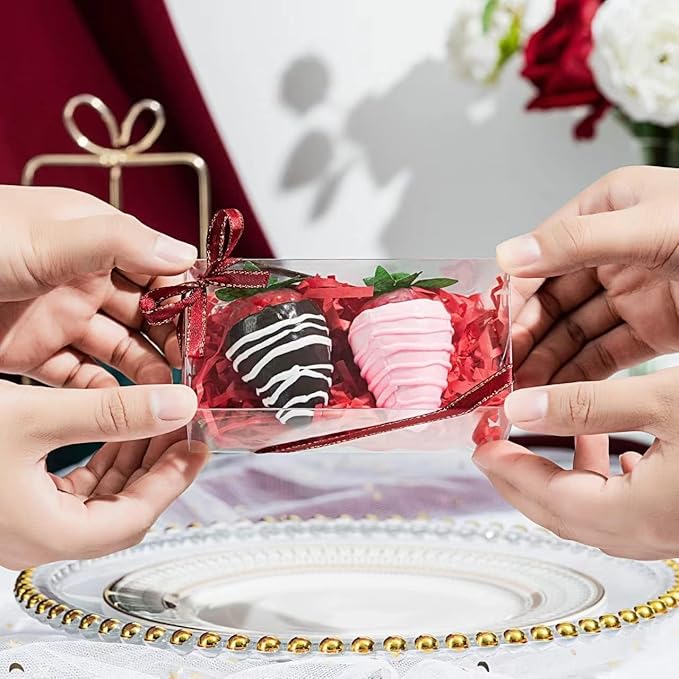 50 Pcs 4.5"x2.2"x2" Clear Chocolate Covered Strawberries Boxes for 2 Mini Cinnamon Roll Boxes for 4 Macaron Boxes for 4 Small Bakery Treat Box for Wedding Birthday Valentine Christmas Party