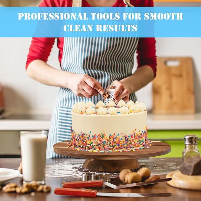 Remerry 61 Pcs Cake Decorating Kit with 12" Wooden Cake Stand Turntable Includes Piping Tips, Spatula, Coupler, Offset & Straight Spatulas, Silicone Mat Baking Tools for Beginners and Professionals