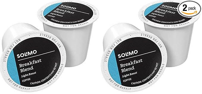 Amazon Brand - Solimo Light Roast Coffee Pods, Breakfast Blend, Compatible with Keurig 2.0 K-Cup Brewers, 100 Count (Pack of 2)