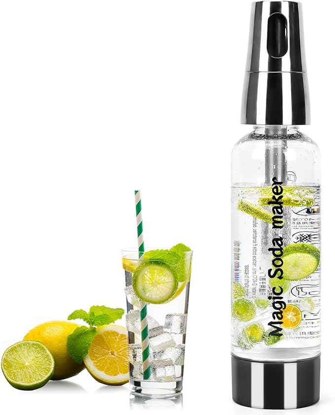 Portable Soda Siphon, 1L Travel Sparkling Water Maker Machine for Home & Outdoor, Carbonated Water Soda Streaming Machine, Soda Maker for Cocktails or Fizzy Drink, 8 gram CO2 Cartridges(Not Included)