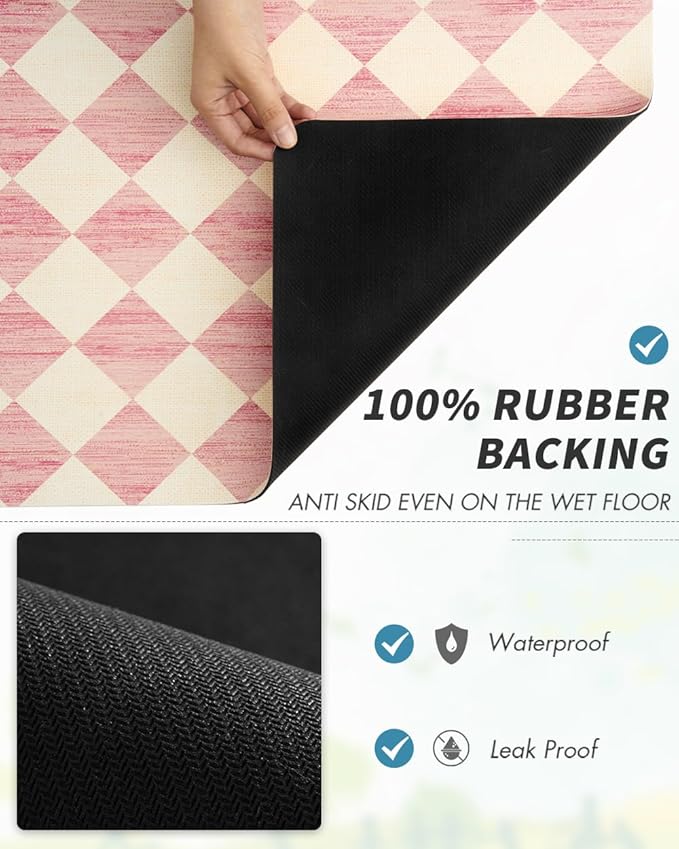 AMOAMI Coffee Mat Hide Stain Rubber Backed Absorbent Dish Drying Mat for Kitchen Counter - Fits Under Coffee Maker or Machine - PINK 17x31.5
