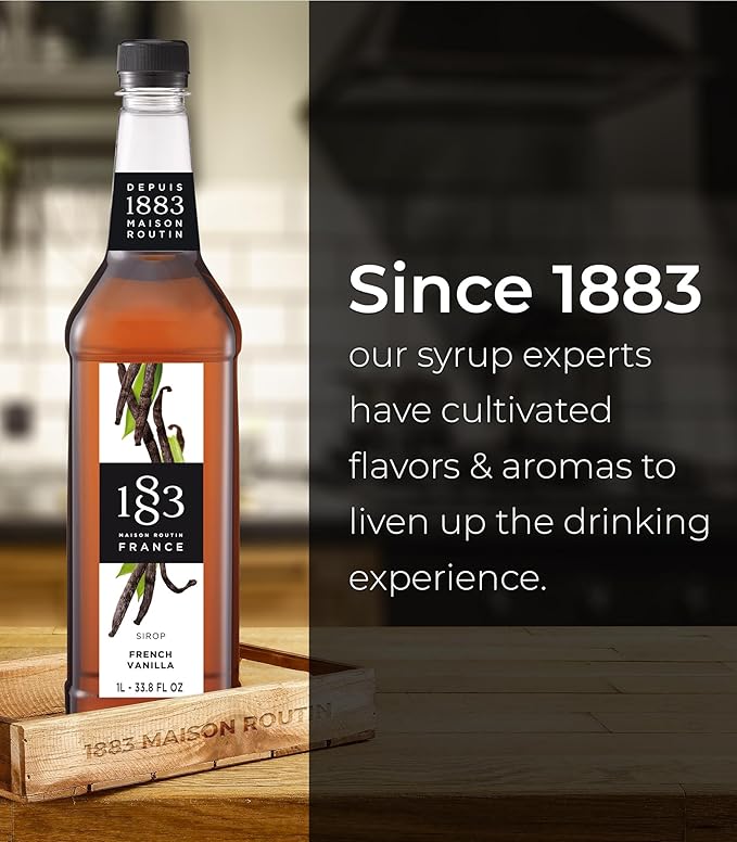1883 Coffee Syrup, French Vanilla Syrup for Drinks, Made in France, 1 Liter Plastic Bottle