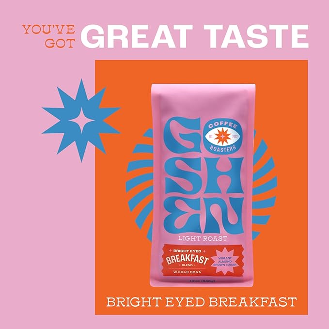Goshen Coffee Roasters Whole Bean Bright Eyed Breakfast Blend | Light Roast, Brewed or Espresso | Award-Winning - Natural and Washed | Vibrant, Almond, Brown Sugar Flavors | 5 lb Bag