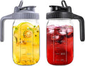 Mason Jar Pitcher, 32 OZ 2 Pack Glass Pitcher with Lid Double Leak-proof with Handle Water Jug Wide Mouth Breast Milk Pitcher Fridge Container for Water, Juice, Iced Coffee, Tea, Juice - Black+Grey