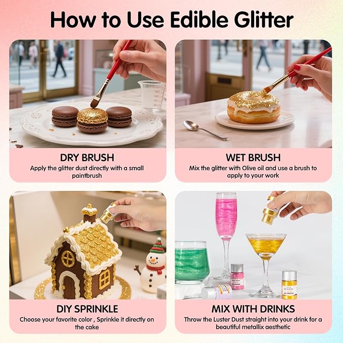 Edible Blue Glitter for Drinks, Food Grade 10g Gold Sprinkles Cake Decorating Supplies,Edible Luster Dust for Cocktail Beverages,Halloween Food Spray,Food Coloring Shimmer Powder for Baking,Cake Cupcakes Cookies Drinks Eggs Candy Strawberries Decorations