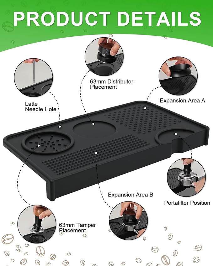 Upgraded Silicone Tamping Mat, Durable Tamper Mat Counter Pad, Espresso Machines Acceessories for Home Baristas, Espresso Tamping Station with Brush - Black