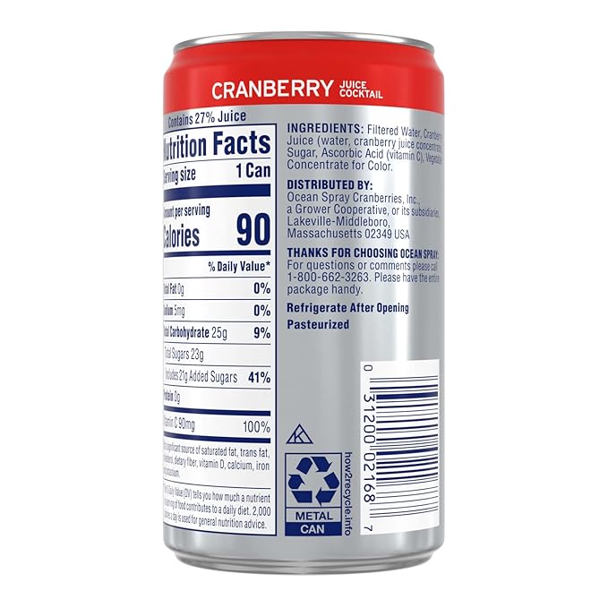 Ocean Spray Cranberry Juice Cocktail, 7.2 oz Cans (Pack of 24)