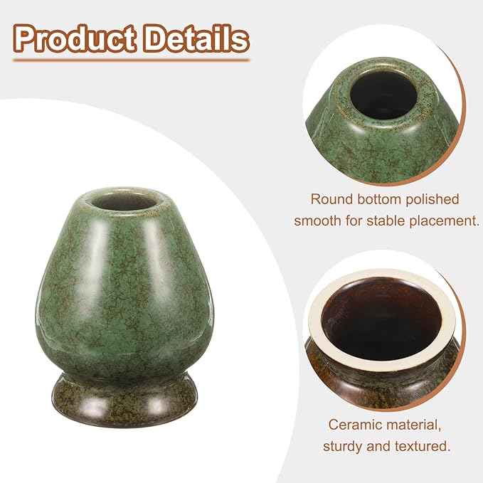 HARFINGTON Ceramic Chasen Stand 70mm Matcha Whisk Holder Teas Set Whisks Stand Traditional Matcha Tea Chasen Holder Tea Set Accessories for Tea Tasting, Gradient Green