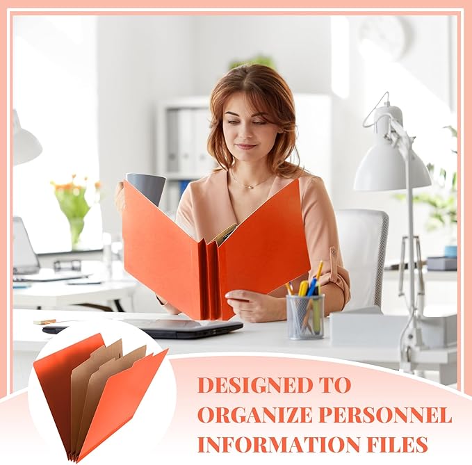 12 Pcs Classification Folders Letter Size Bulk - 2 Dividers Pressboard File Folder with 3. 5 Inch Expansion, 2 Prongs Fastener, Heavy Duty Office File Organizer for Teacher Medical (Orange)