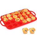 Silicone Mini Muffin Pan With Stainless Steel Reinforced Frame 24 Cups Nonstick Cupcake Molds for Baking Silicone Muffin Tray with Handles(1 Pc, Red)