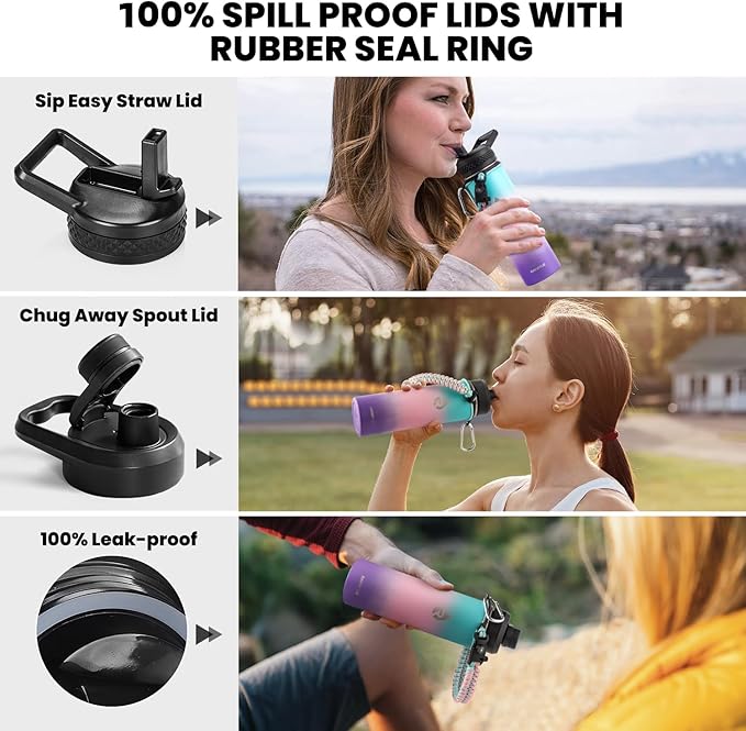 Insulated Water Bottle 20 oz, Triple Wall Vacuum Stainless Steel (Cold for 48 Hrs), Leak Proof & Non-BPA, Kids Water Bottle Jug for School with Straw Spout Lids, Hydrangea