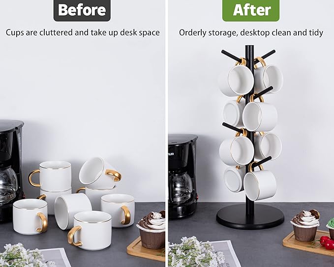 MyLifeUNIT Mug Holder Tree, Black Coffee Cup Holder with 8 Hooks, Wood Mug Hanger Stand for Counter