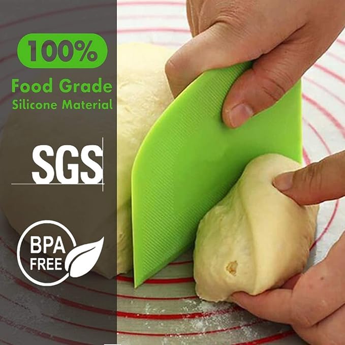 SURDOCA Dough Scraper Bench Scraper - 3P 5.9x4.3" Plastic Flexible Bowl Scraper, Sharp Edge & Angles Cake Scraper. Non-Slip Bakeware Decorating Tools Sculpting & Modeling Tools - Blue+Yellow+Blue