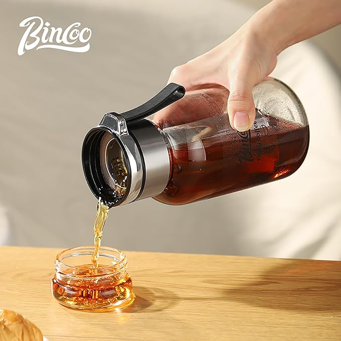 Glass Cold Brew Coffee Maker with Extended Fine Mesh Filter, Tea Infuser Bottle Iced Coffee Maker with Thick Borosilicate Glas