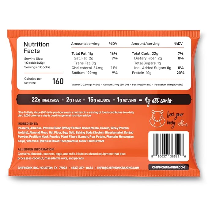 ChipMonk Baking, Peanut Butter High Protein Cookies - Low Carb Diet Friendly Gym Snacks, Meal Replacement Cookie, Gluten-Free, Healthy Low Sugar Sweet Snack - Balanced Nutrition Baked Desserts