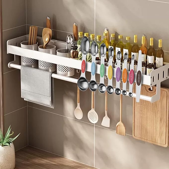 Aovchei 8 PCS Magnetic Measuring Spoons Set, Dual Sided, Stainless Steel Small Tablespoon, Teaspoons, Fits in Spice Jars, for Dry and Liquid, Multi-Color