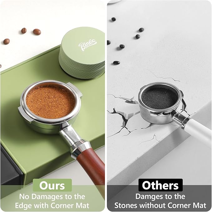 Bincoo Espresso Tamping Mat - Green Food Safe Rubber Coffee Tamper Mat, Coffee Tamp Station, Espresso Accessory, Waterproof and Heat Resistant.