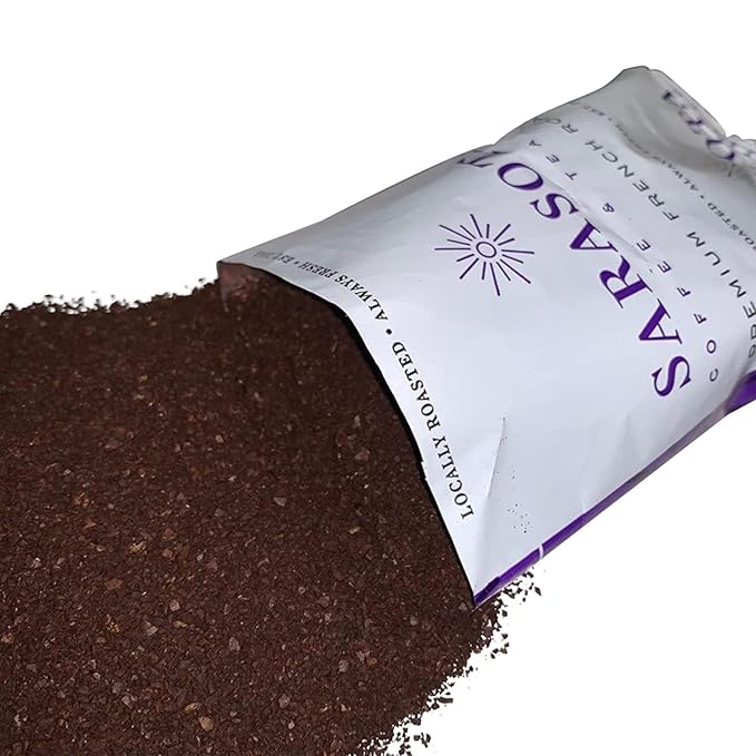 Sarasota Coffee Ground Packets | Low Acid Dark Roast Ground Coffee Packs | European French Roast | Mold Free and Individual Packets for 12 Cups | 1.75 Ounce Bags, 100 Count