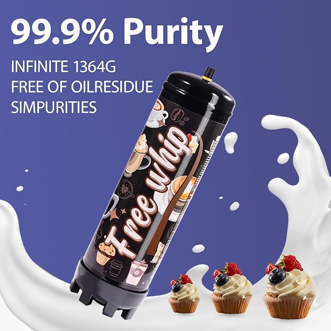 Free Whip 2.2L Whipped Cream Charger Tank Cartridges for Cake Desserts, Fits with Any Standard Dispensers,(1364g 3-Cylinders)