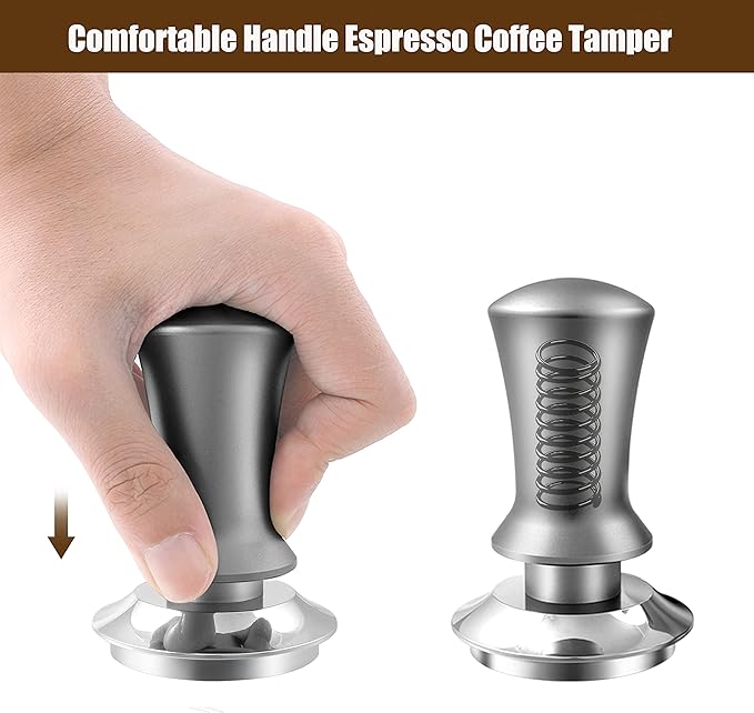 K COOL Espresso Hand Tamper, Premium Barista Coffee Tamper with Calibrated Spring, Stainless Steel Base Tamper Compatible with Espresso Machine Rancilio, Gaggia Bottomless Portafilter (58mm, Silver)