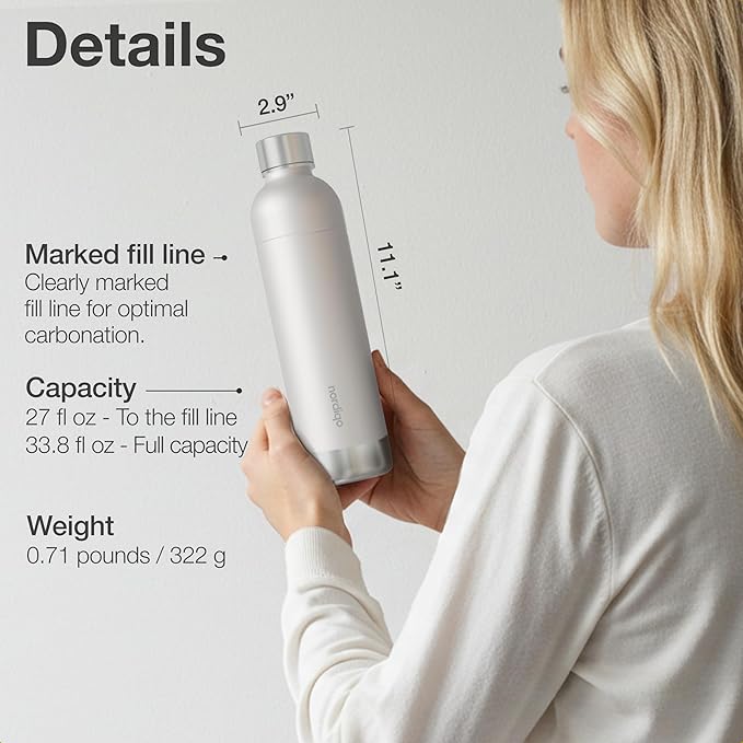Stainless Steel Carbonating Bottle 33 oz | Compatible with Aarke Carbonator 3 (Exl. Pro), Sodastream (Excl. model Aqua Fizz + Jet) and many others | Dishwasher Safe, No Expiration Date