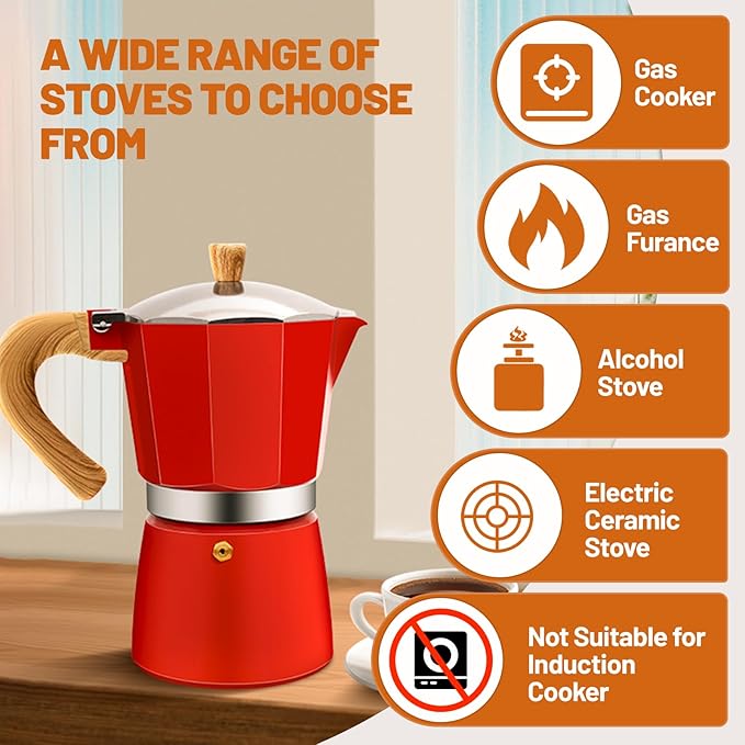 9 Cup Aluminum Espresso Stovetop Moka Pot Express Coffee Maker Percolator Italian Classic Mocha Coffee Machine for Italian and Cuban Cafe Brewing for Home & Camping 450ml 15oz