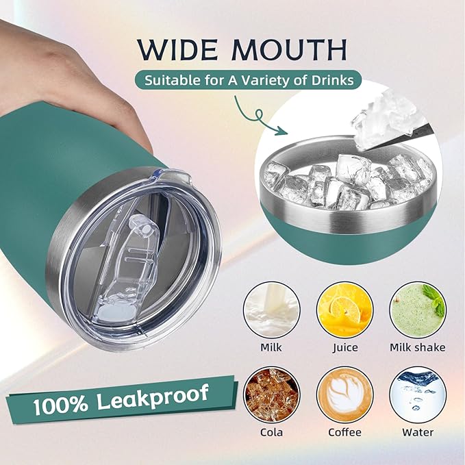 MEZMUT 20oz Coffee Tumbler with Lid and Straw Double Wall Vacuum Insulated Cup Stainless Steel Travel Mugs Insulated for Hot and Cold Leakproof Powder Coated Tumbler for Indoor and Outdoor(Deep Green)