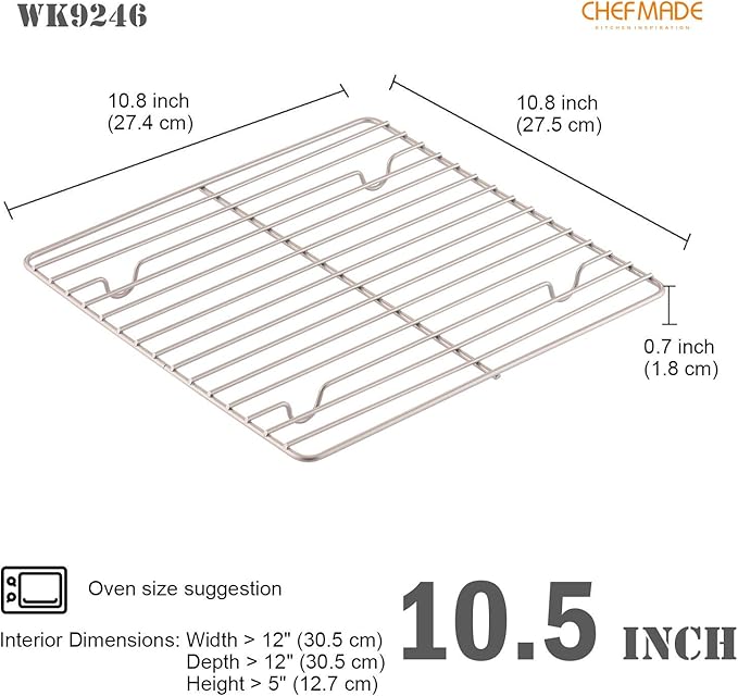CHEFMADE Baking and Cooling Rack, 10.8-Inch Non-Stick Square Wire Rack for Oven Baking (Champagne Gold)
