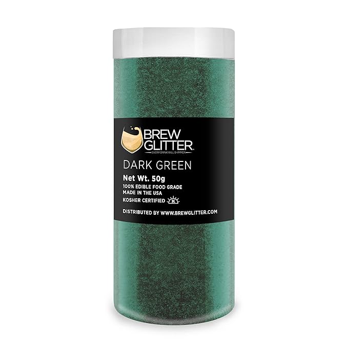 Dark Green BREW GLITTER Edible Glitter For Drinks, Cocktails, Beer, Garnish Glitter & Beverages | KOSHER & HALAL Certified | 100% Edible & Food Grade | Vegan, Gluten, Nut Free (50g, Dark Green)
