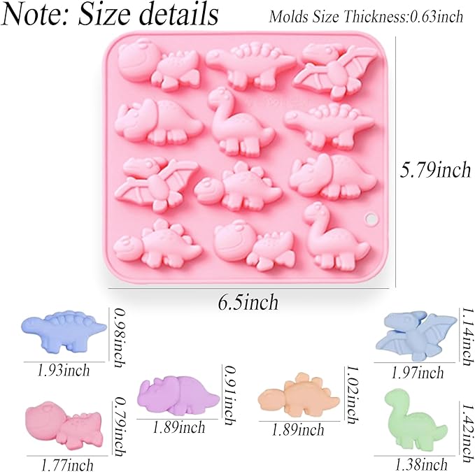 Dinosaur Silicone Molds, 12-Cavity Different Shape Dinosaur Chocolate Molds for Make Chocolate, Candy, Jelly, Ice Cube, Dog Treats, Resin Crafts (Set of 2 PCS)